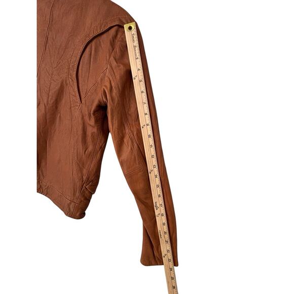 Doma Leather Bikercore Jacket Cognac Zippered Pockets Size Small Moto Collared - Picture 7 of 16